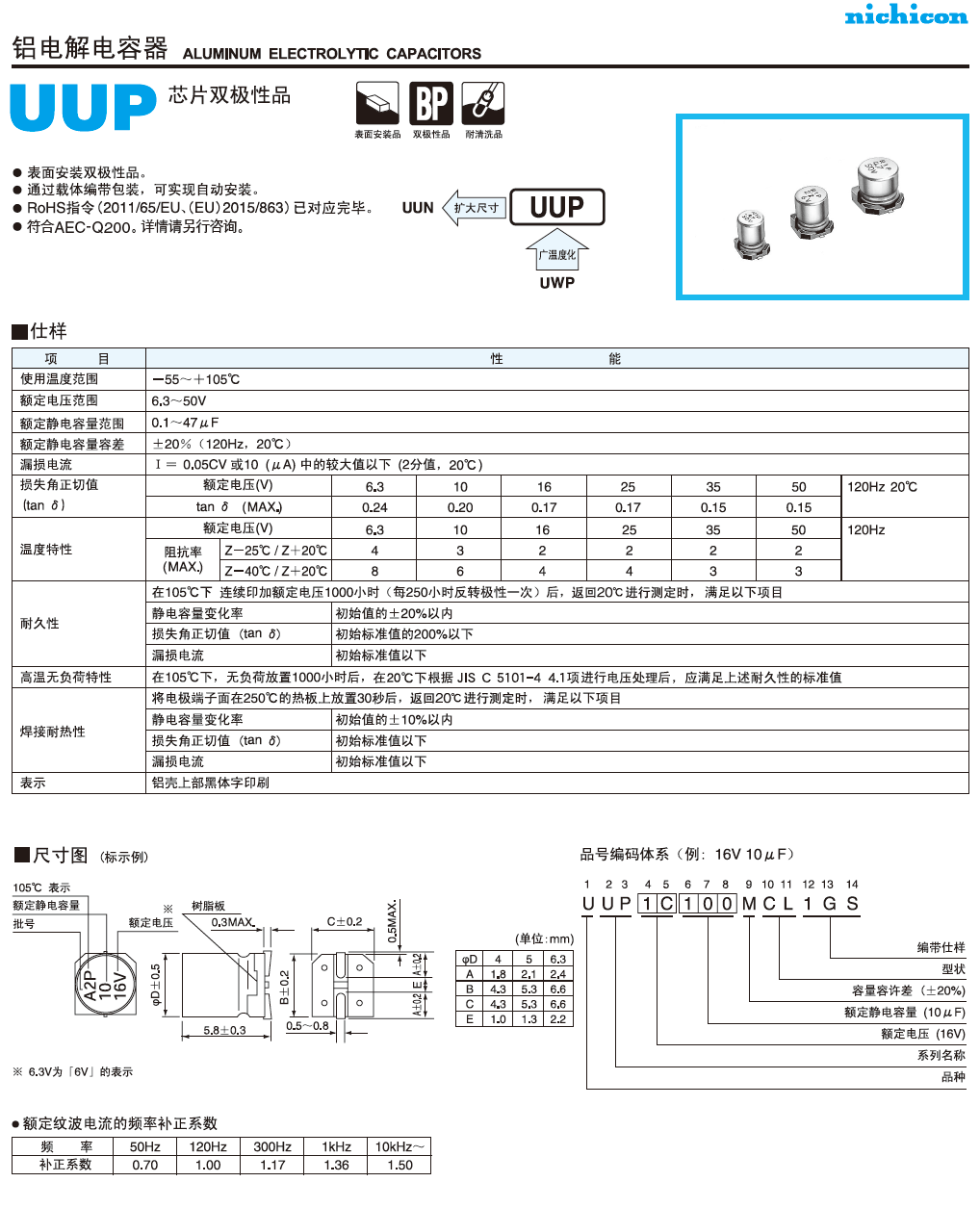 UUP標(biāo)準(zhǔn)品鋁電解電容代碼說(shuō)明